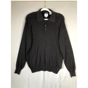 Cousin Johnny Collared Knit Sweater Black Size Medium Linen Cotton Blend Mens